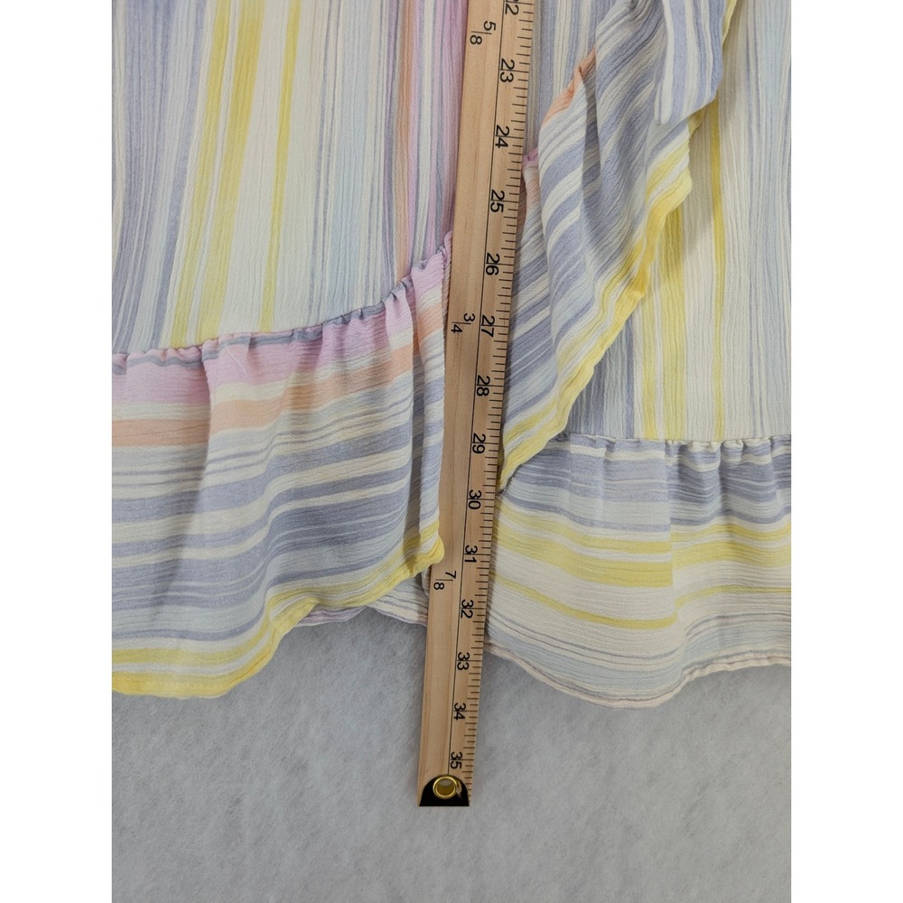 Lauren Conrad Small Pastel Striped Ruffle Faux Wrap Dress Sleeveless Mini V-Neck - Picture 9 of 9